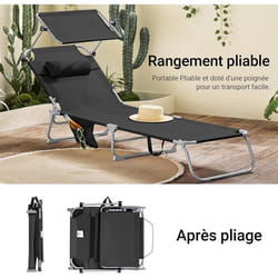 Lot de 2 Transats de Jardin OGS48-SCHx2 SoBuy - Chaises Longue Pliable Position réglable avec Parasol Pare Soleil - Noir