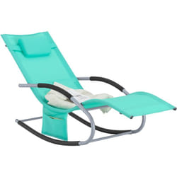 Sobuy - OGS28-TB Bain de Soleil Chaise Longue Fauteuil à Bascule avec Appui-tête et Pochette latérale et Repose-Pieds Transat de Jardin Rocking Chair
