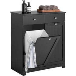 Sobuy - BZR33-SCH Meuble Bas de Salle de Bain Armoire Toilette avec 2 Tiroirs et 2 Paniers à Linge Meuble de Rangement Coffre à Linge, Noir