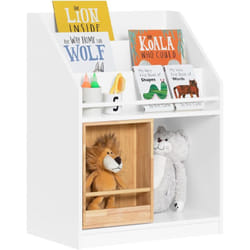Sobuy - KMB98-W Bibliothèque Enfants Étagère à Livres avec Porte Coulissante, Étagère pour Jouets, Meuble de Rangement pour Chambre d'Enfants, Salle