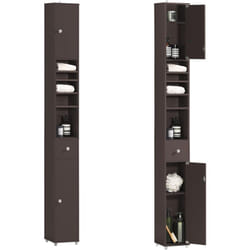 Sobuy - Meuble Colonne Salle de Bain, Armoire de Rangement Placard de Rangement Étroite, 1 Tiroir, 2 Portes et 5 Compartiments Ouverts, Étagères