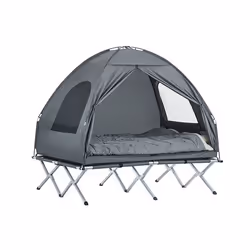 Lit de Camp OGS32-L-HG Surélevé avec Toit - SoBuy - Pour 2 personnes - Pliable 4en1 - Charge Max. 180 kg - Gris