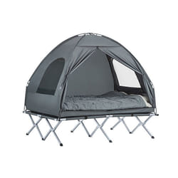 Lit de Camp OGS32-L-HG Surélevé avec Toit - SoBuy - Pour 2 personnes - Pliable 4en1 - Charge Max. 180 kg - Gris