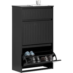 Sobuy - FSR165-SCH Meuble à Chaussures Meuble d'entrée Meuble de Rangement à Chaussures avec 2 Abattants 1 Tiroir Séparateur Réglable pour Petite