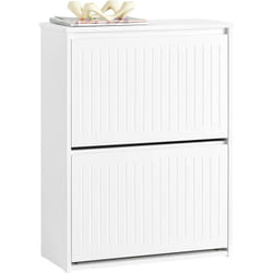 FSR165-K-W Meuble à Chaussures Meuble d'entrée Meuble de Rangement à Chaussures avec 2 Abattants pour Petite Entrée Couloir, Blanc - Sobuy