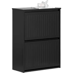 FSR165-K-SCH Meuble à Chaussures Meuble d'entrée Meuble de Rangement à Chaussures avec 2 Abattants pour Petite Entrée Couloir, Noir - Sobuy