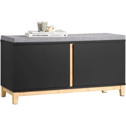Sobuy - FSR117-SCH Banc à Chaussures Banc de Rangement Meuble à Chaussures d'Entrée avec Siège Rembourré et 2 Portes, pour Couloir, Entrée, Chambre à