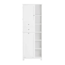 SoBuy Colonne pour Salle de Bain avec 6 Étagères, 2 Tiroirs et Panier Blanc