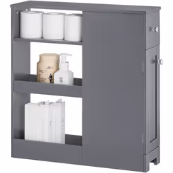 SoBuy Meuble de Rangement Salle de Bain Étroit sur Roulettes, 1 tiroir, 1 porte et 3 étagères, BZR106-DG Ce meuble mince avec ...