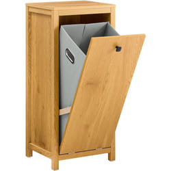 Sobuy - BZR96-SN Armoire à Linge avec Sac à Linge, Meuble Bas de Salle de Bain, Commode pour Salle de Bain, Coffre à Linge, Porte Vêtement avec 1