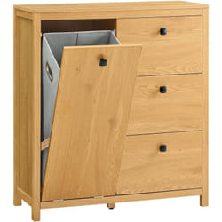 Sobuy - BZR97-SN Armoire à Linge avec Sac à Linge, Meuble Bas de Salle de Bain, Commode pour Salle de Bain, Armoire Toilette avec 3 Tiroirs et 1