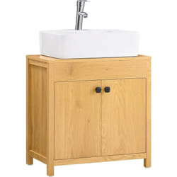 Sobuy - BZR98-SN Meuble sous-Lavabo, Meuble sous-Vasque à 2 étages réglable et 2 Portes, Meuble de Rangement de Salle de Bain, Placard de Rangement,