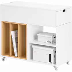 SoBuy Bout de Canapé, Blanc, FBT134-W Cette table d'appoint est une combinaison élégante et polyvalente, équipée d'étagères e ...