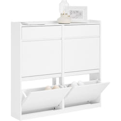 Sobuy - FSR169-W Meuble à Chaussures Meuble d'entrée Meuble de Rangement à Chaussures pour Petite Entrée Couloir, Blanc, 2 Tiroirs et 4 Portes,
