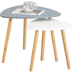 Sobuy - FBT74-HG Tables Basses Gigognes Table café Table d'Appoint – Set de 2, Gris et Blanc