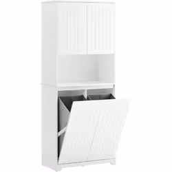 SoBuy Armoire de Salle de Bain Haute avec Sac à Linge, BZR150-W Cette armoire haute d'une simplicité attrayante impressionne ...