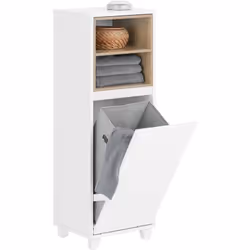SoBuy BZR146-W Meuble Bas de Salle de Bain avec 2 Compartiments Ouverts et 1 Panier à Linge Ce meuble avec panier à linge, si ...