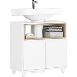 Sobuy - BZR148-W Meuble Sous Lavabo de Salle de Bain, Meuble Sous Vasque à 2 Portes, Placard Armoire de Rangement Meuble évier de Cuisine, L60 x P30