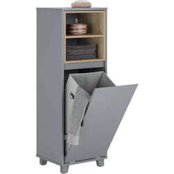 Sobuy - BZR146-DG Meuble Bas de Salle de Bain, Armoire de Rangement Salle de Bain, Meuble Demi-Colonne sur Pied, Placard wc Étroit avec 1 Panier à