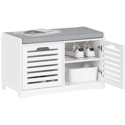 Sobuy - FSR23-II-W Banc à Chaussures, Banc de Rangement à Chaussures, Meuble à Chaussures, Meuble Bas Entrée avec coussin rembourré, 2 Portes et 4