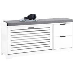 Sobuy - FSR185-W Banc de Rangement, Meuble d'Entrée, Commode à Chaussure, Banquette avec Coussin Rembourré 1 Abattant et 2 Tiroir, Meuble de