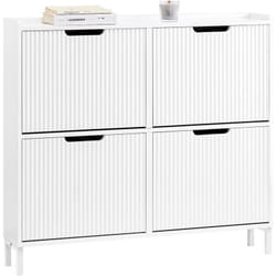Sobuy - FSR177-L-W Meuble à Chaussures Armoire à Chaussures Meuble Rangement Chaussures 4 Portes abattantes, Meuble d'Entrée Coffre Rangement pour