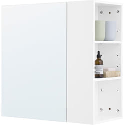 Sobuy - BZR184-W Armoire Murale avec Miroir, Placard de Rangement, Meuble de Rangement Suspendu avec Miroir Salle de Bain, 1 Porte et 3 Compartiments