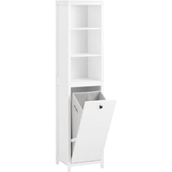 Sobuy - BZR95-W Meuble Colonne de Salle de Bain, Armoire Haute, Placard de Rangement, Étagère de Rangement avec 1 Panier à Linge et 3 Étagères pour