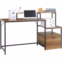 " SoBuy FWT103-PF Table de Bureau avec 3 étagères, Bureau à Domicile, Bureau Informatique Ce bureau informatique est idéal po ...