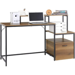 Sobuy - FWT103-PF Table de Bureau avec 3 Étagères, Bureau à Domicile, Bureau Informatique, Table à Travaille, Bureau Ordinateur, Bureau avec