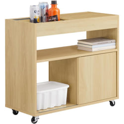 Sobuy - FBT152-N Bout de Canapé sur Roulettes Table d'Appoint avec 1 Plateau Semi-Fermé et 3 Compartiments avec 2 portes coulissantes pour Salon,