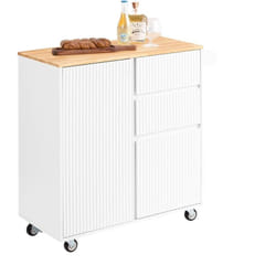 Sobuy - FKW124-WN Desserte de Cuisine à roulettes îlot de Cuisine Chariot de Service Buffet Placard Armoire Cuisine avec 2 Tiroirs, 2 Portes,