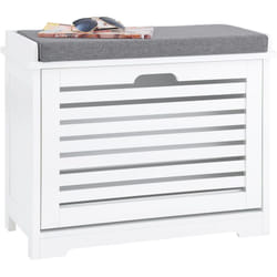 Sobuy - FSR184-K-W Banc Chaussures, Rangement pour Chaussures, Armoire à Chaussures, Meuble d'entrée, Coffre avec 1 Abattant et 1 Coussin, pour