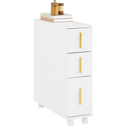 Sobuy - BZR183-W Armoire Toilettes wc Support Papier Toilette Meuble de Salle de Bain, Armoire de Salle de Bain sur Roulettes, 1 Porte-Brosse à wc et