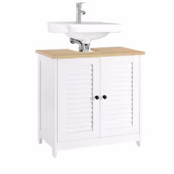 Meuble sous Vasque FRG237-WN SoBuy - avec 2 Étages - L60 x P35 x H59 cm - Blanc et Nature
