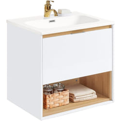Sobuy - BZR171-N Meuble Suspendu pour Lavabo Armoire de salle de bain avec Lavabo Meuble salle de bain avec vasque Ensemble de Lavabo en céramique, 1