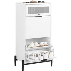 Sobuy - FSB95-W Meuble à Chaussures, Meuble d'entrée, Meuble de Rangement à Chaussures avec 2 Abattants et 1 Porte en Verre, pour Petite Entrée,