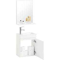 Sobuy - BZR170-SETMeuble Suspendu pour Lavabo avec miroir Meuble sous vasque avec miroir Ensemble de Lavabo en céramique avec miroir Meuble