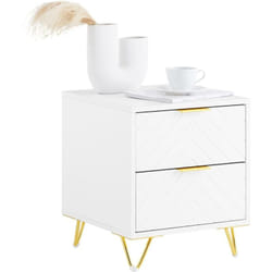Sobuy - Table de Chevet à 2 Tiroirs, Table de Nuit, Bout de Canapé, Table d'Appoint, Table Basse, Blanc, FBT160-W