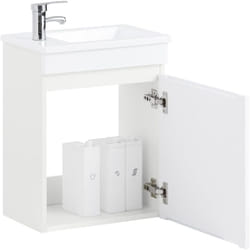 Sobuy - BZR170-W Meuble Suspendu pour Lavabo Armoire de salle de bain avec Lavabo Meuble salle de bain avec vasque Ensemble de Lavabo en céramique