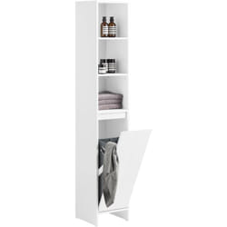 Sobuy - BZR158-W Meuble Colonne Salle de Bain, Armoire de Rangement Placard de Rangement Étroite, 1 Porte avec Panier à linge, 3 Compartiments