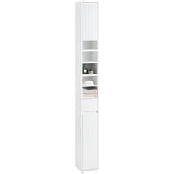 Sobuy - BZR160-W Meuble Colonne Salle de Bain, Armoire de Rangement Placard de Rangement Étroite, 1 Tiroir, 2 Portes et 5 Compartiments Ouverts,