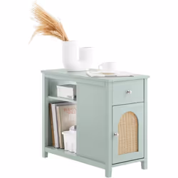 SoBuy Bout de Canapé Table d'Appoint avec 1 Tiroir, 1 Porte et 2 Compartiments Ouverts, L73 x P35 x H60 cm, Vert, FBT159-GR C ...