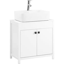 Sobuy - BZR98-W Meuble sous-Lavabo, Meuble sous-Vasque à 2 étages réglable et 2 Portes, Meuble de Rangement de Salle de Bain, Placard de Rangement,