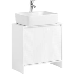 BZR157-W Meuble Sous Lavabo, Meuble sous Vasque, Meuble Salle de Bain avec 2 Portes et 2 Étages, Placard de Rangement Salle de Bain, L60 x P30 x H61