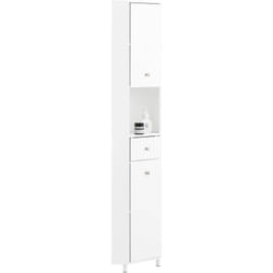 Sobuy - BZR193-W Meuble de Rangement d'Angle Salle de Bain, Armoire de Rangement Placard de Rangement Étroite, 1 Tiroir, 1 Compartiment Ouvert et 2