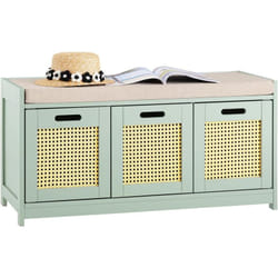 Sobuy - FSR182-GR Banc de Rangement, Meuble d'Entrée, Commode à Chaussure, Banquette avec Coussin Rembourré 2 Portes et 1 Cube, Meuble de Rangement