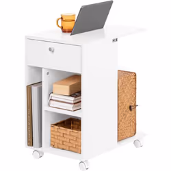 SoBuy FBT148-W Bout de Canapé sur Roulettes avec 1 Tiroir et 3 Compartiments Ouverts Ce meuble n'est pas seulement pratique, ...