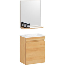 Sobuy - BZR169-SET Meuble Suspendu pour Lavabo avec miroir Meuble sous vasque avec miroir Ensemble de Lavabo en céramique avec miroir Meuble
