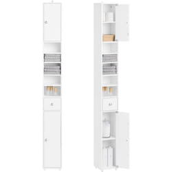 Sobuy - BZR167-GW Meuble Colonne Salle de Bain, Armoire de Rangement Placard de Rangement Étroite, 1 Tiroir, 2 Portes et 5 Compartiments Ouverts,